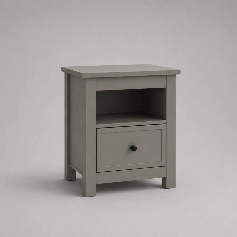 Comodino in MDF grigio rettangolare con cassetto e vano aperto 45 x 40 x 55 cm
