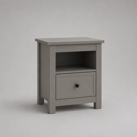 Comodino in MDF grigio rettangolare con cassetto e vano aperto 45 x 40 x 55 cm