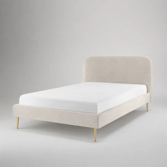 Letto matrimoniale 160 x 200 cm beige con struttura imbottita in tessuto poliestere e gambe in metallo dorato