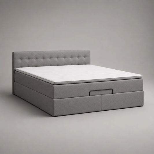 Letto matrimoniale contenitore 160 x 200 cm grigio chiaro con testiera imbottita trapuntata in tessuto poliestere