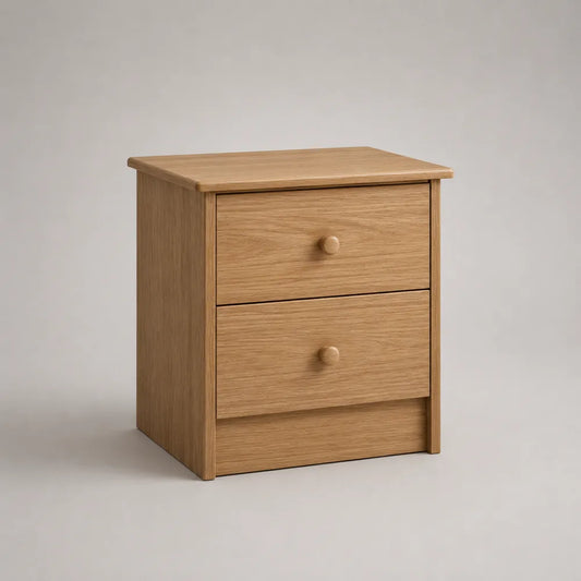 Comodino in MDF effetto rovere chiaro rettangolare con due cassetti 50 x 40 x 55 cm